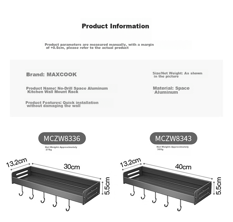 MAXCOOK Kitchen Hooks, Multifunctional Wall-Mounted Storage Rack, No Drilling Required, Utensil Organizer, 40cm MCPJ8435 11