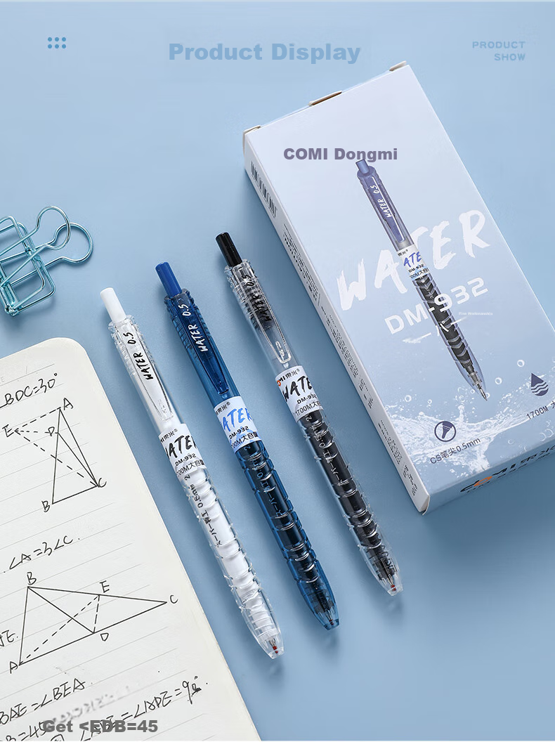 Dongmi Gel Pen, Baote Bottle Push-Button 0.5mm Signature Pen, Dongmi Bullet Tip, Essential for Primary And Secondary School Students, Office Use, Large Capacity, Exam Writing Pen, Transparent Barrel, Blue, 3 Pcs DM932 12