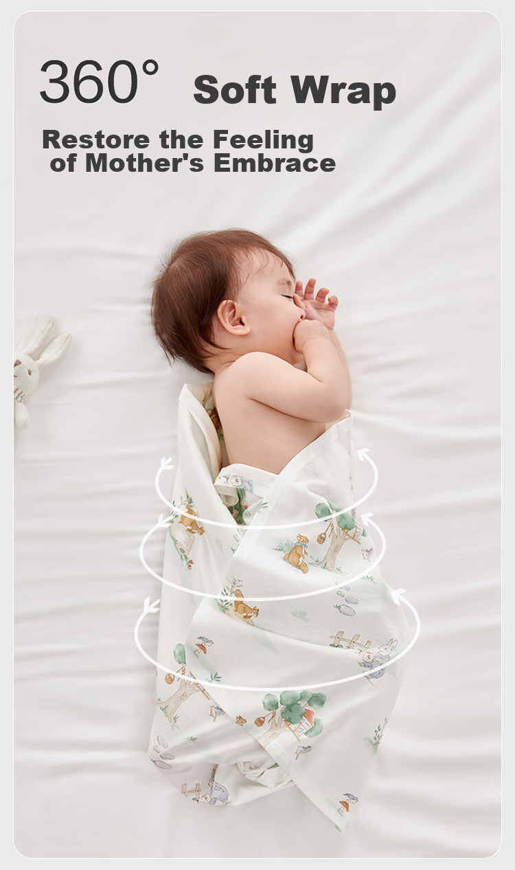 PurCotton Baby Swaddle, Antibacterial Knitted Blanket, Pure Cotton Newborn Wrap, Air Conditioning Cover, Fairy Tale Tree House Design, 90×90cm 3