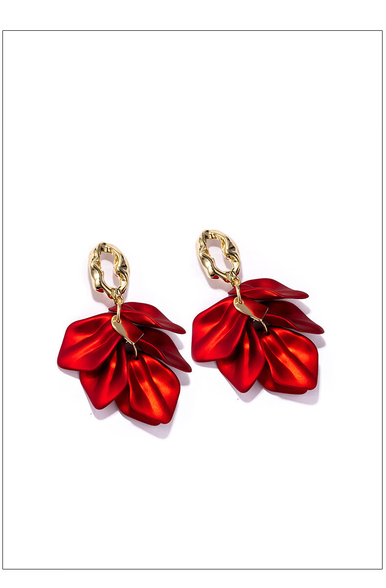 Qlady Red Flower Earrings for Women, Elegant And High-End Stud Earrings, 2025 New Light Luxury Niche New Year Ear Jewelry Gift 5