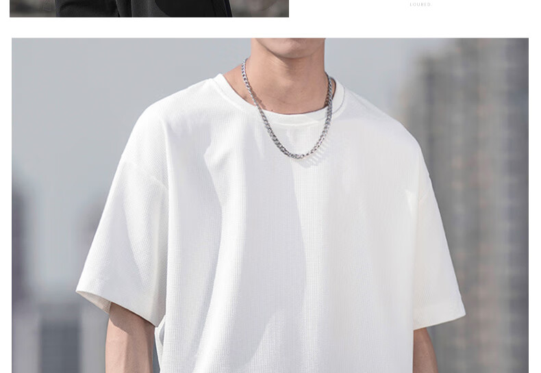 YUZHAOLIN White T-Shirt for Men, American Heavyweight Waffle Knit Short Sleeve, Simple Casual Undershirt Base Layer 12