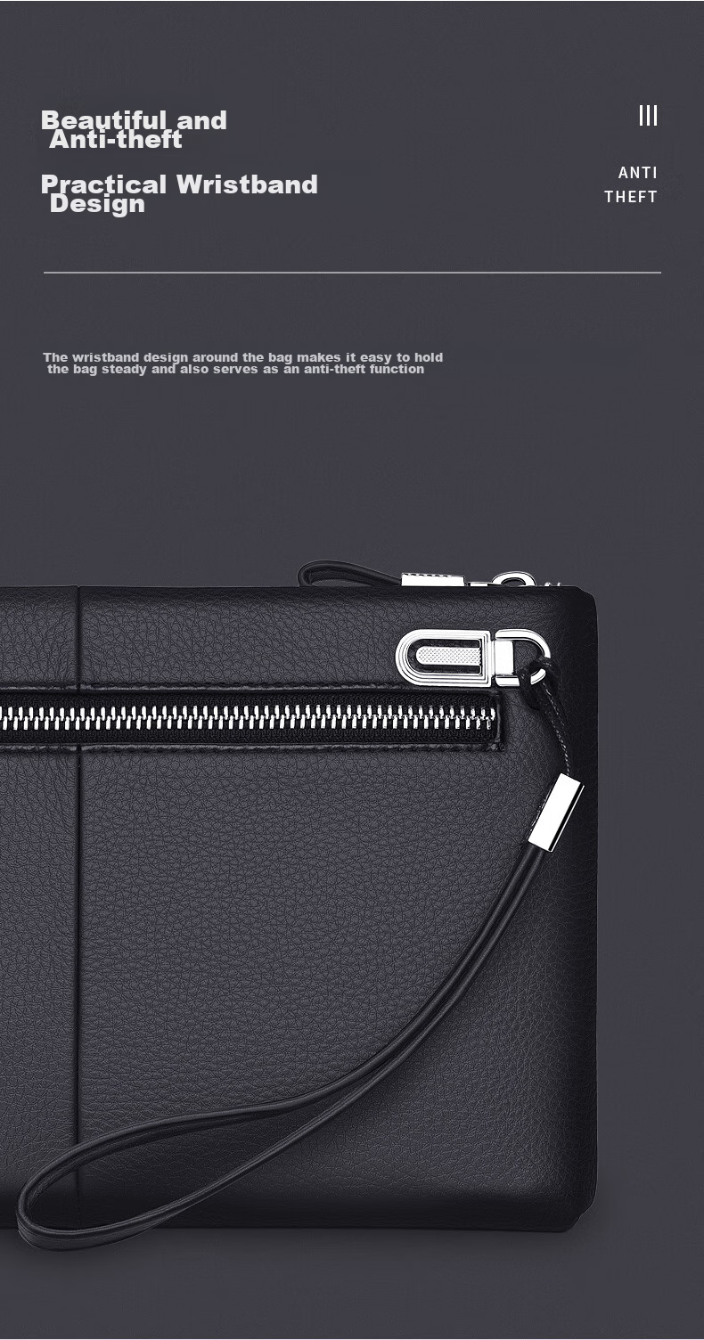 PLAYBOY Men's Clutch, Top-Grain Leather Handbag, Practical Envelope Bag, Large Capacity Handheld Purse, Birthday Gift 7
