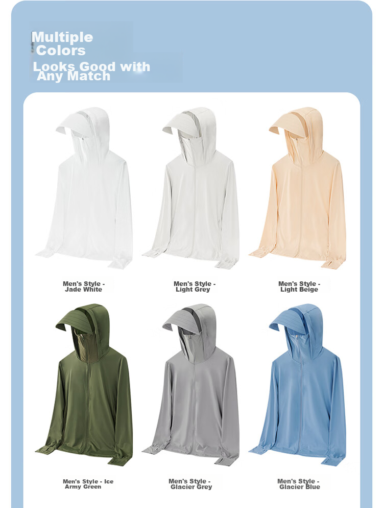 JEEP Original Yarn Sun Protection Clothing for Men And Women, Couples' Style, UV-Resistant, Ice-Cool Breathable Sun Protection Skin Coat 7030, Glacier Gray 3XL 9