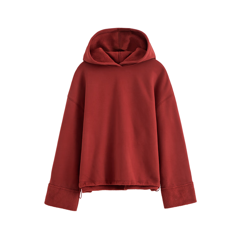 Dme Vintage Hoodie Autumn Winter Textured Fleece-Lined Long Sleeve Hooded Sweatshirt for Women