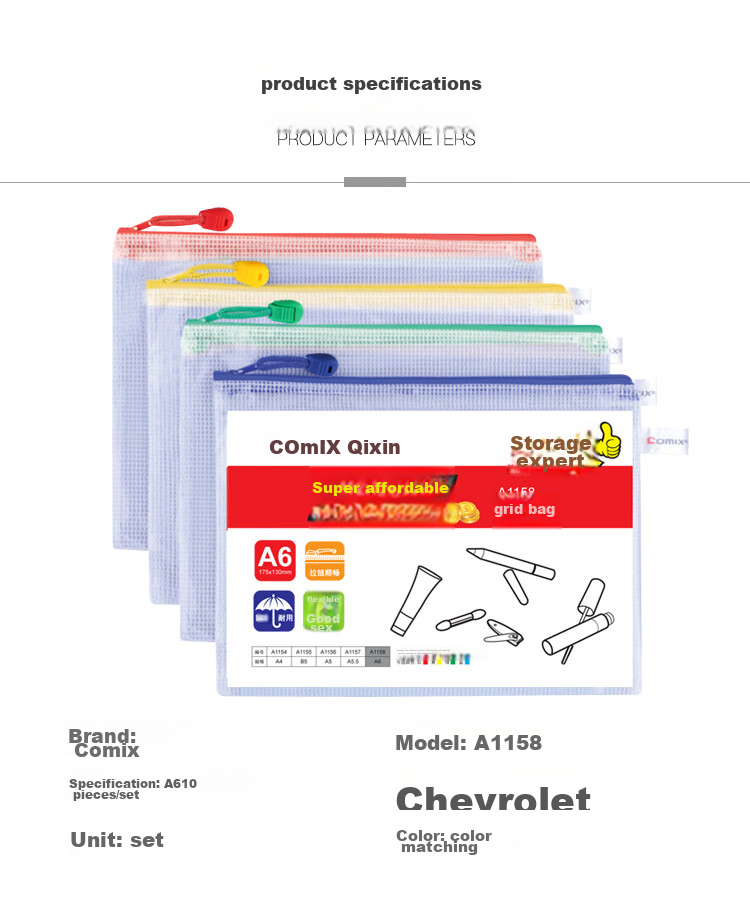 COMIX 10-Pack A6 Pencil Case, Receipt Holder, Invoice Organizer, Transparent Mesh Zipper Bag, Random Color A1158 2