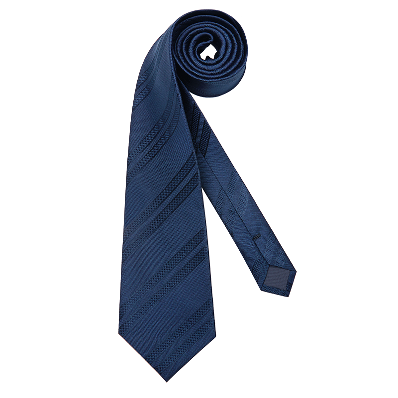 Luomeng Men's Business Formal Striped Navy Blue Silk Tie, Hand-Tied, 8 Cm, Gift Box Packaging