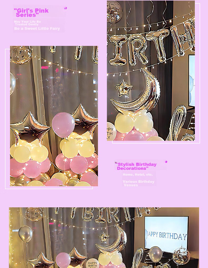 Duomeiyi Birthday Scene Decoration, Birthday Decorations for Boys And Girls, Happy Birthday Aluminum Foil Balloons, Purple Set 6