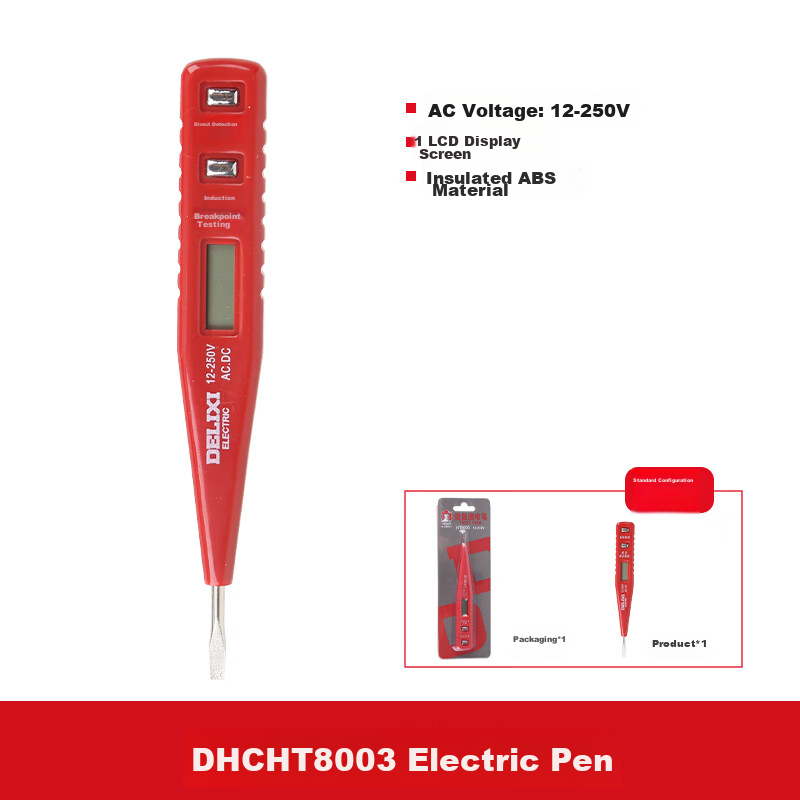 DELIXI ELECTRIC Digital Display Voltage Tester, Multifunctional Induction Electrician Pen, Voltage Tester Pen, 12-250V