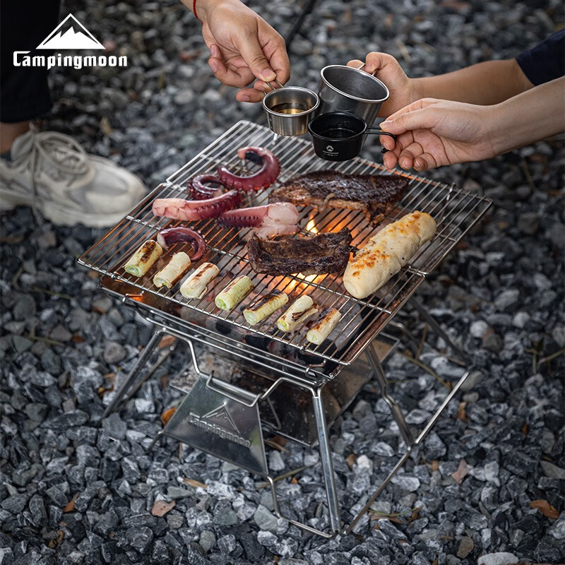 Keman Folding Fire Pit Barbecue Grill, Outdoor Camping BBQ Rack, Fire Pit for Grilling Meat, Stainless Steel Charcoal And Wood-Fired Skewer Grill