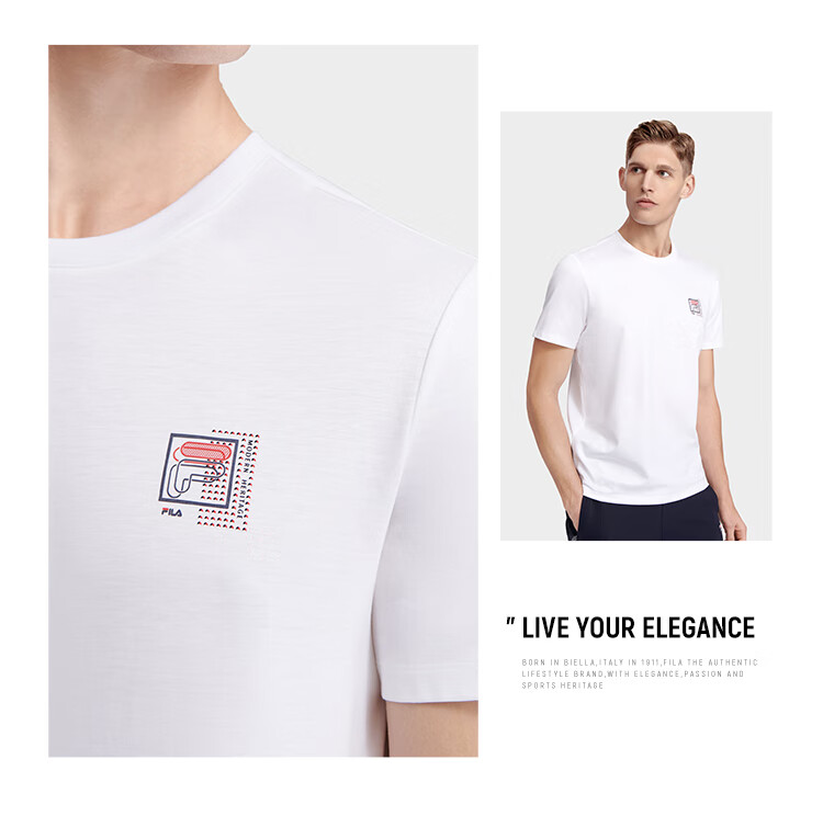 FILA Official Men's Short Sleeve T-Shirt Summer Simple Crew Neck Business Casual Commuter Tee 6