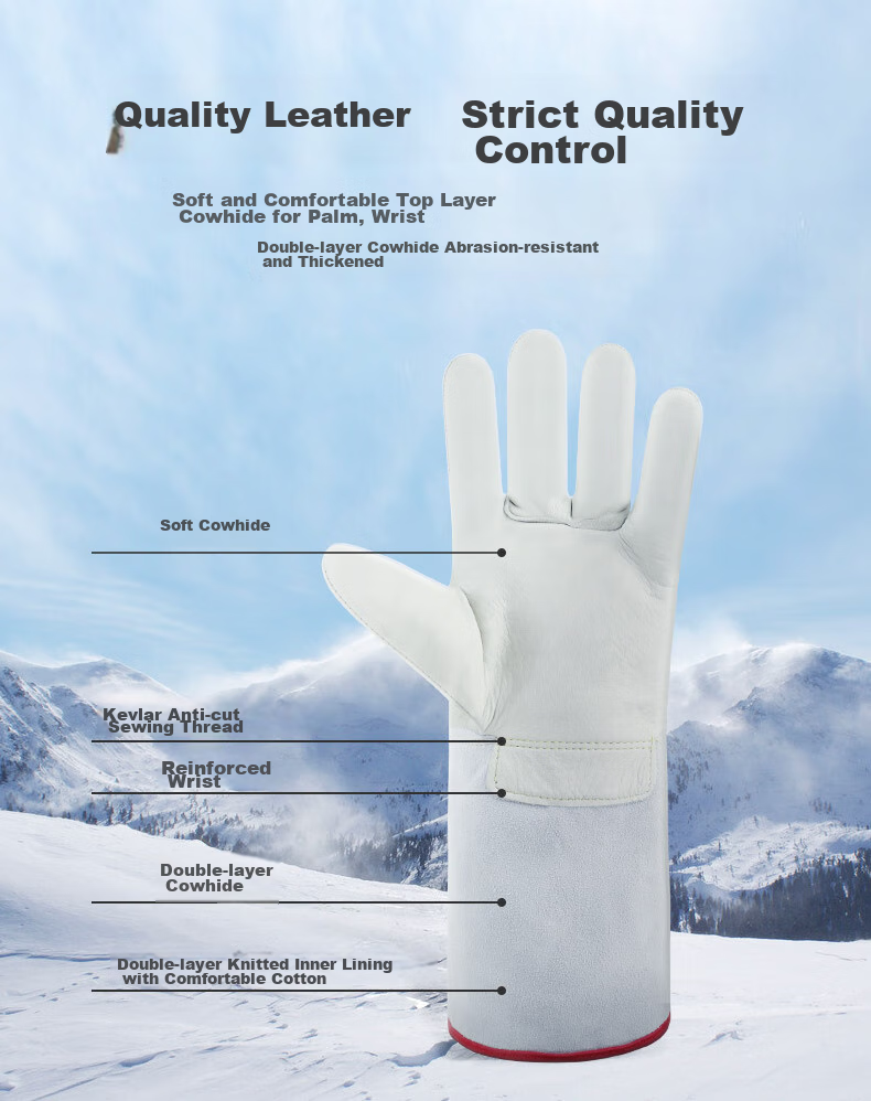 Beifute Anti-Freeze Gloves CO2 Fire Extinguisher Special Cowhide Low Temperature Resistant Gloves Cold Storage Labor Protection Liquid Nitrogen Resistant Cold and Frost Resistant Gloves 30cm 2