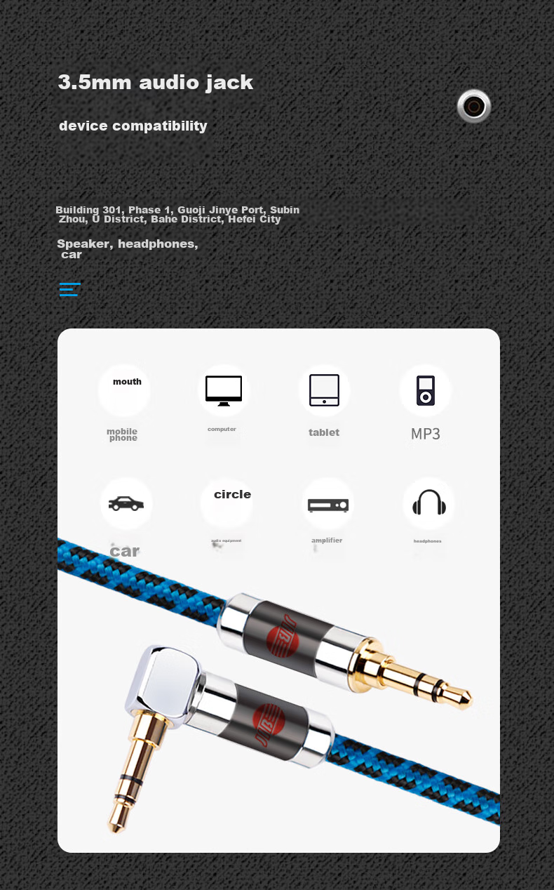 JIB Audiophile AUX Audio Cable, 3.5mm Male to Male Car Connection Cable, Phone Laptop MP34 Player to Headphones Desktop Speaker Cable BP-018 1 Meter 4