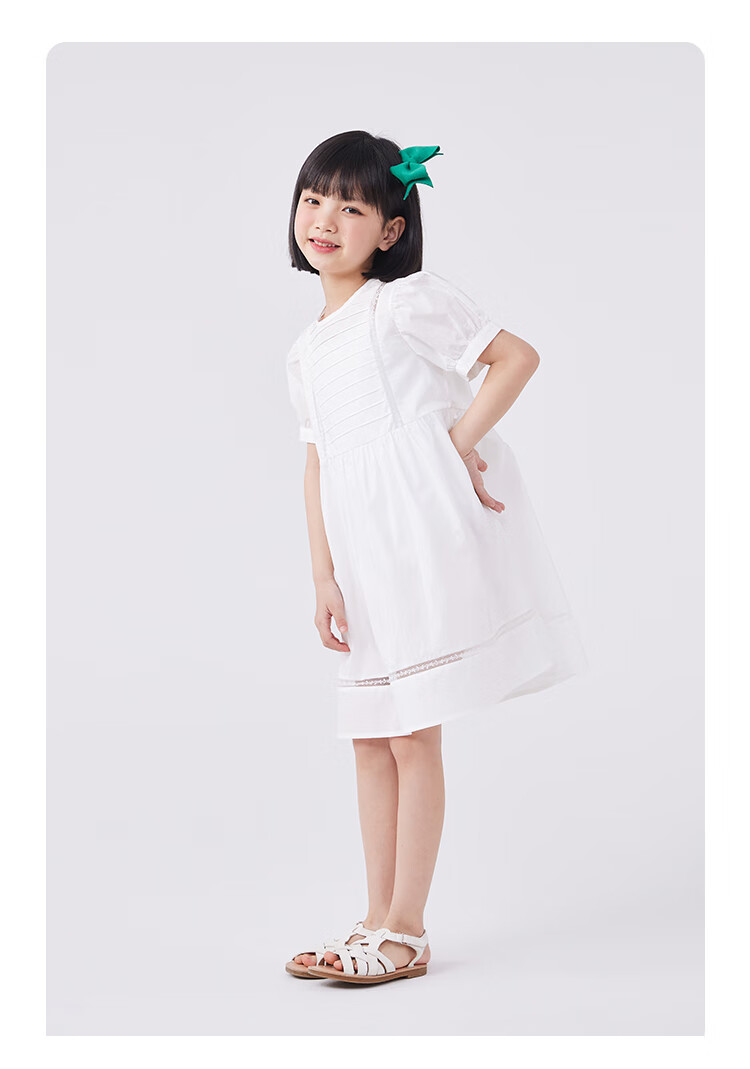 QQ DUCK Girls' Dress, Children's Summer Princess Skirt, Youth Holiday Performance Dress, White Clothing 14