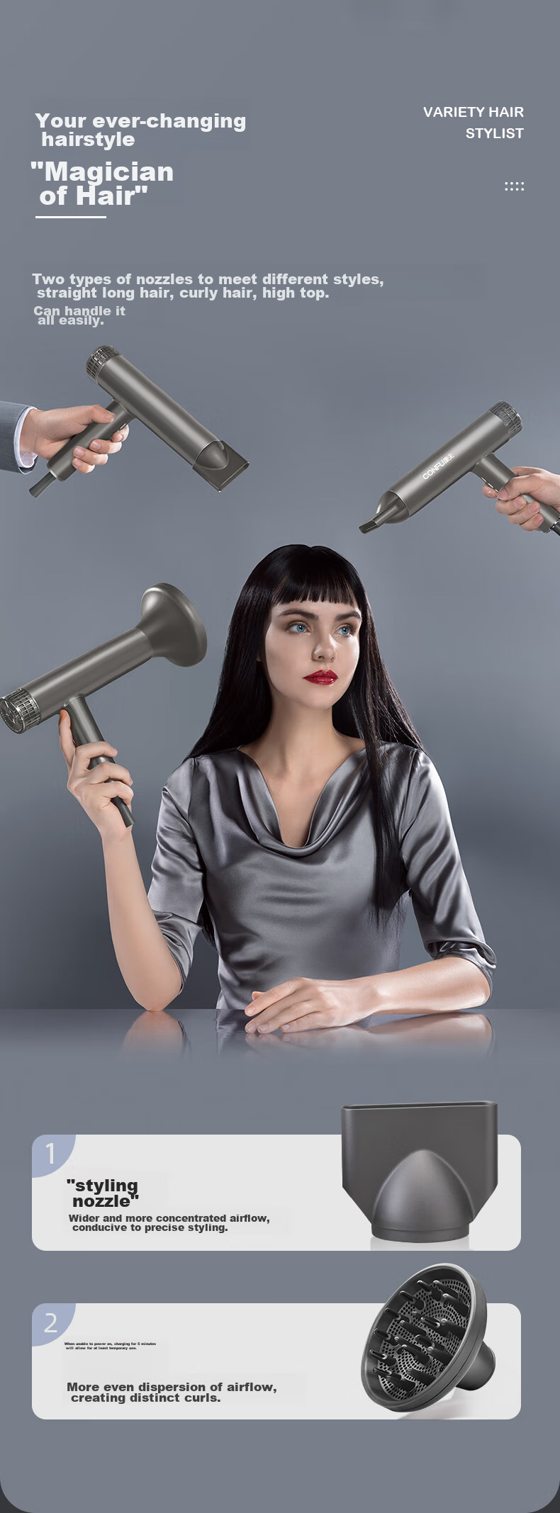 CONFU High-Speed Hair Protection Hair Dryer, Home Use, High Power, Strong Airflow, Negative Ion, Gentle on Hair, Electric Hair Dryer, Constant Temperature, Professional Salon Model, KF-K9, Brown, 2.2m Cord Length 7