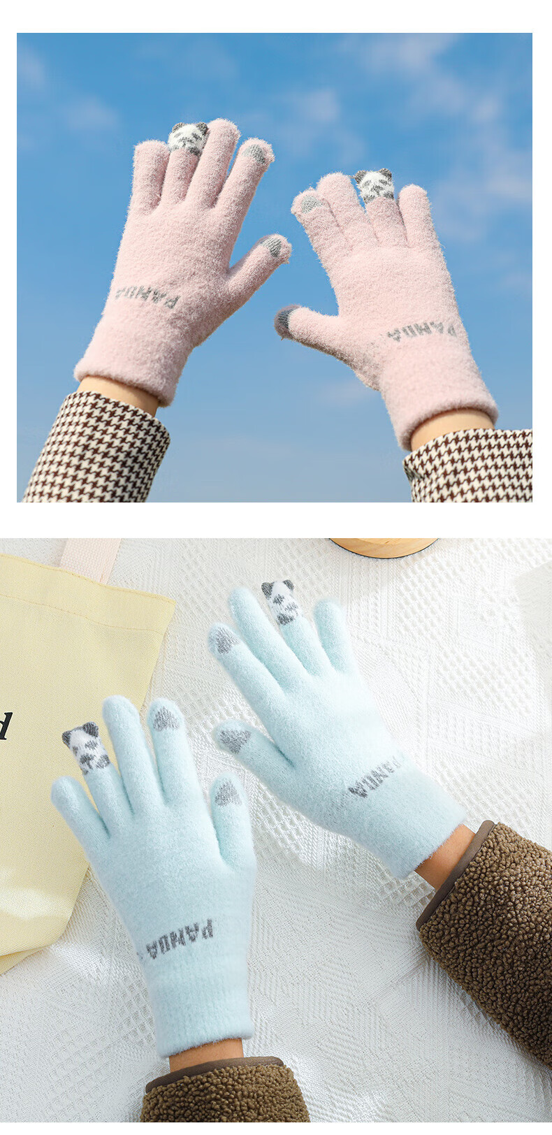 XUEXIMAN Women's Winter Cold-Resistant Thickened Fleece Knitted Gloves Windproof Cute Touchscreen Gloves 2