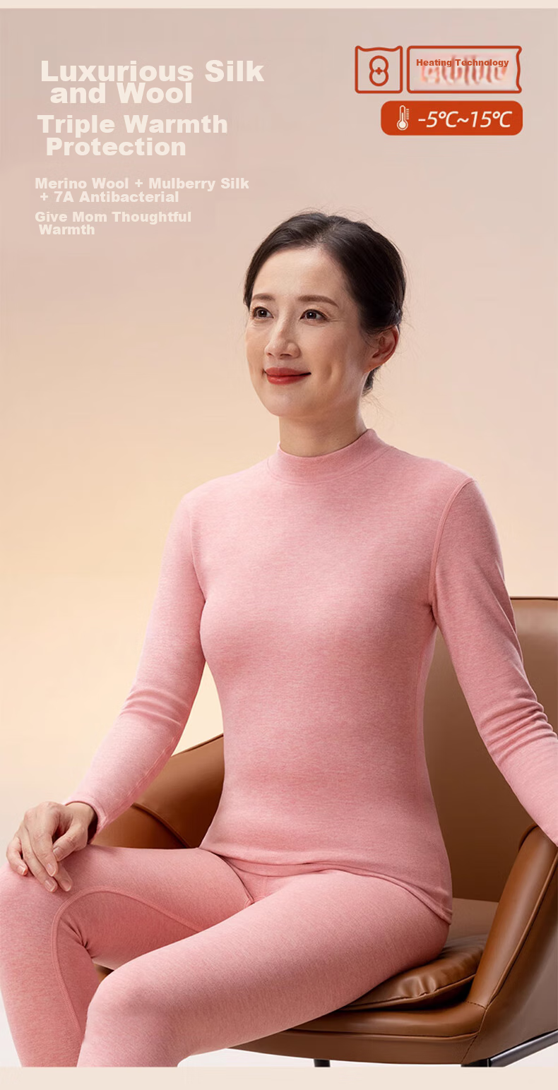 LangSha Thermal Underwear for Women [2026 Autumn And Winter New Product], Middle-Aged And Elderly Fleece-Lined Thick German Wool Heat-Generating Silk Set 2