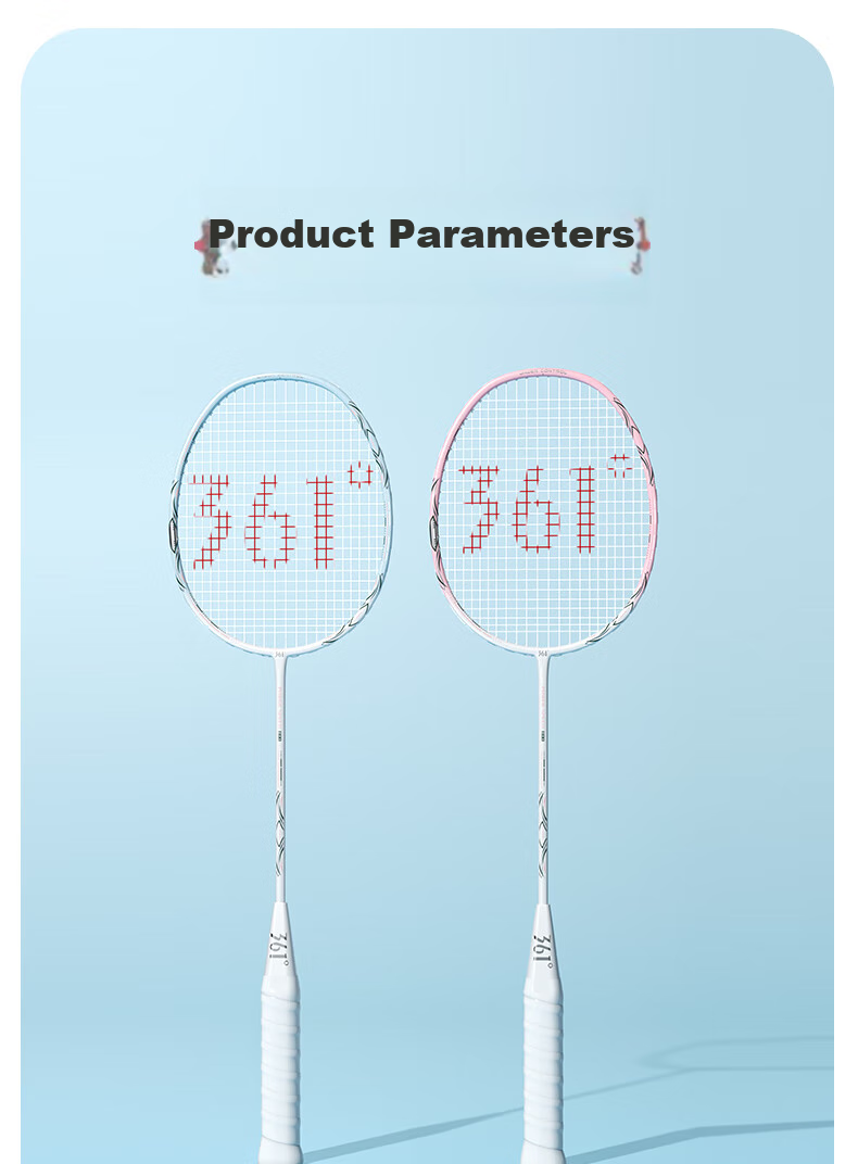 361° Ultra-Light Full Carbon Badminton Racket, Single Racket, High-Power Offensive Type, Pre-Strung Finished Racket 14