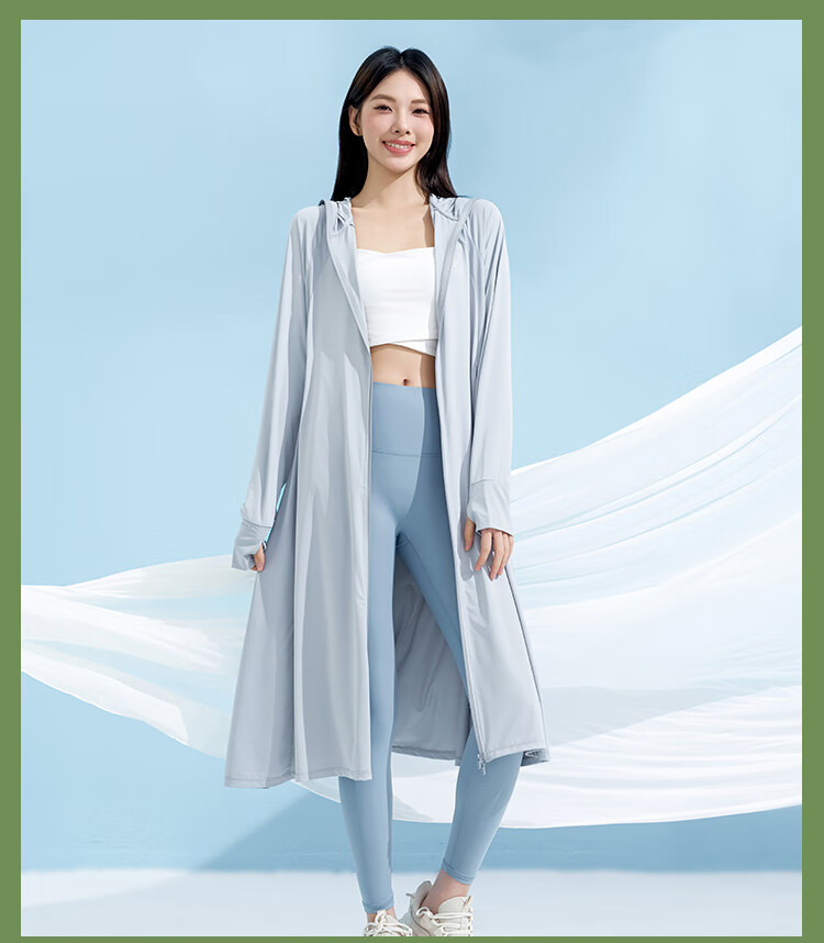 Yishangmei Long Sun Protection Coat for Women, Spring/summer 2026, UV-Resistant Full Body Sun Protection Clothing, Ice Silk Cool-Touch Jacket, Outdoor Wear, Black F 22