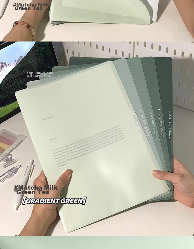 Shaonianban File Folder, Two-Page Document Holder for A4 Gradient Single Sheet, Office Stationery, Single Page Exam Paper Storage Bag, L-Shaped Waterproof Single Sheet Exam Paper Folder, Storage Folder, Green, Pack of 5 5
