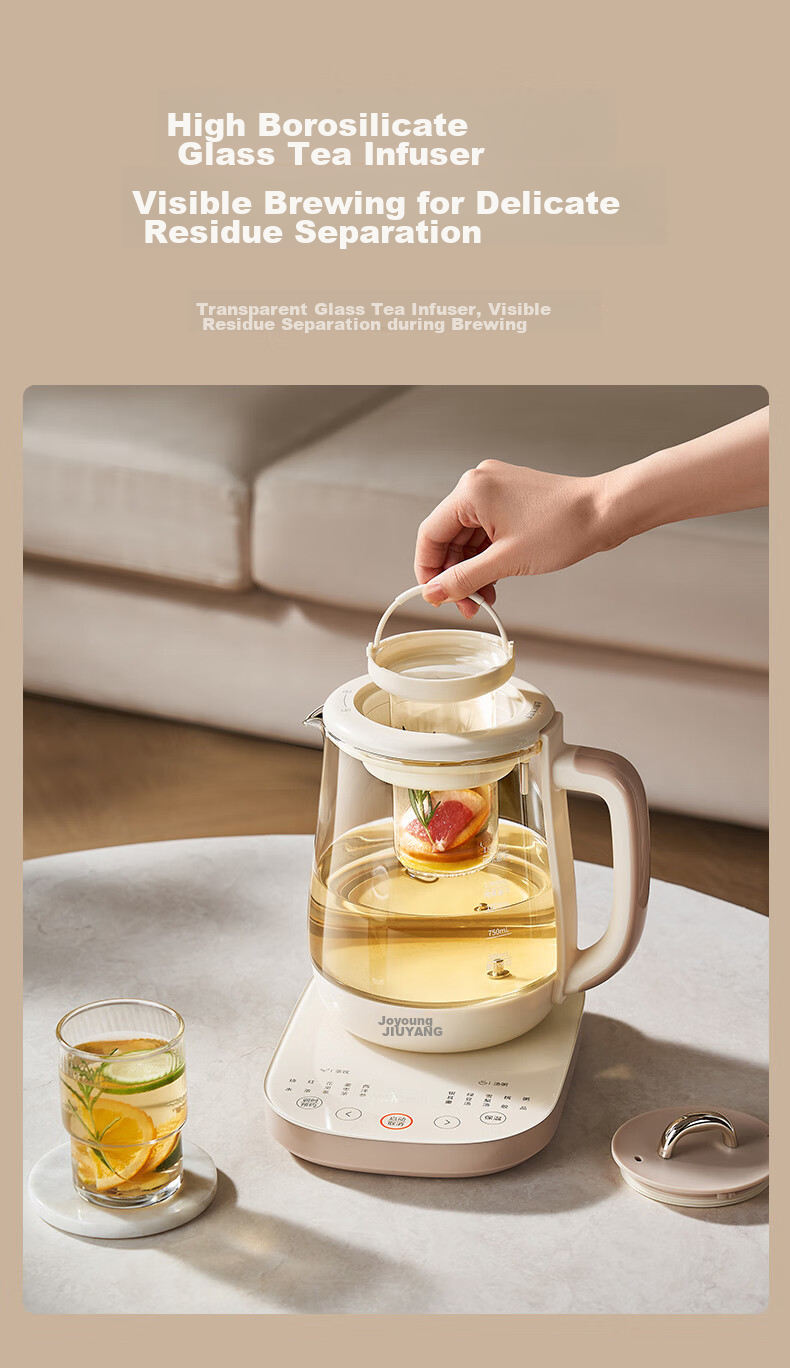 Joyoung 0 Glue Anti-Overflow Infusion Pot, Small Bubble Home Constant Temperature Kettle, Office 2L Large Capacity Glass Tea Maker, 20WY3J 14