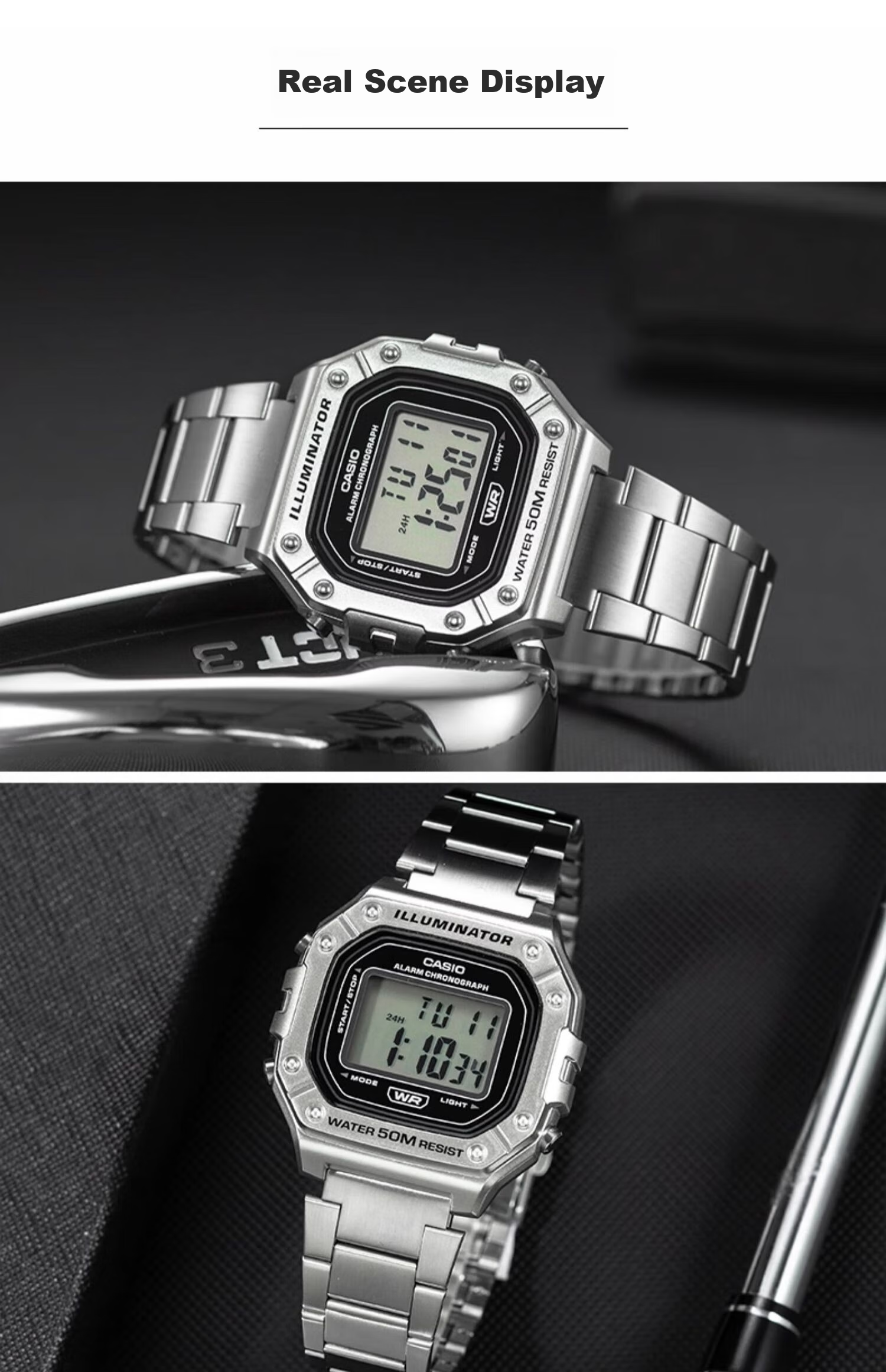 Casio Watch, Men's Retro Small Square Sports Waterproof Student Watch for Men And Women, F91W Series Watch W-218H 28