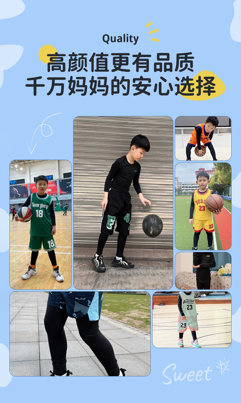 LI-NING Kids Fleece Lined Compression Pants Basketball Training Trousers Leggings Football Running Fitness Sports Pants 4XS 1