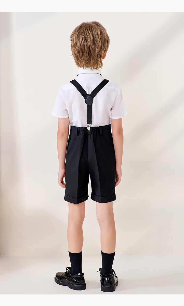 Luomeng Boys' Formal Wear Summer Children's Graduation Performance Outfit Kindergarten Suspender Pants Flower Girl Black Set 140 9