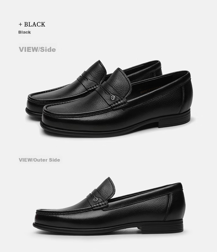 Goldlion Men's Loafers, Leather Shoes, Lightweight Comfortable Slip-On Business Casual Shoes, G521310528AAA, Black, Size 42 23