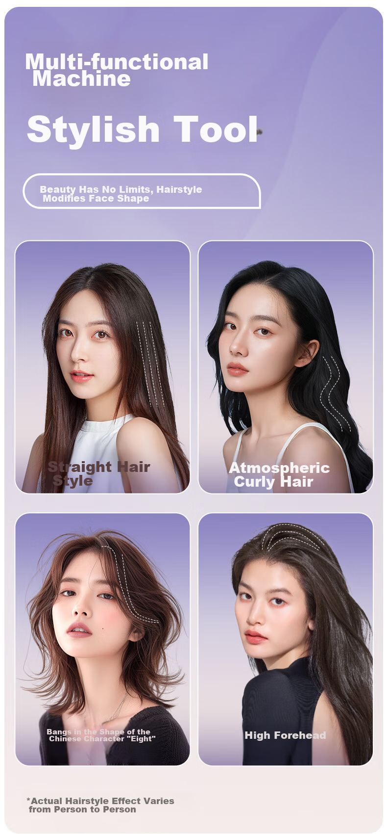 Lena Flat Iron Negative Ion Hair Straightener Curling Iron, Gentle on Hair, Dual-Use for Straightening And Curling, Electric Hair Straightener for Women, Bangs Clipper, Hair Straightener, National Day Outing LN-H2 Purple Portable 3