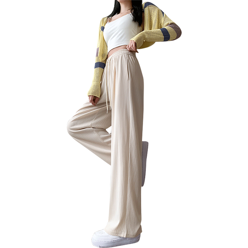 LangSha Ice Silk Cotton Wide-Leg Pants for Women, Spring And Summer Thin Style, Mosquito-Proof, Sun-Protective, Straight-Leg Slimming High-Waist Draping Casual Trousers for Wome
