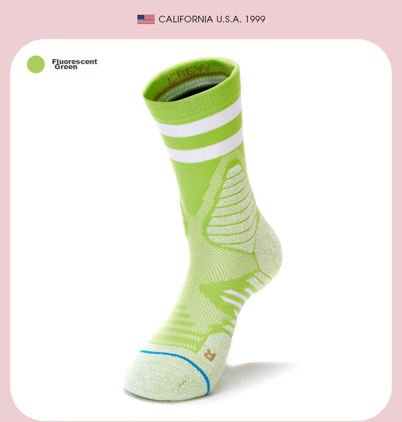 TFO Competition-Level Outdoor Socks, Breathable Sports Socks, Durable Running And Hiking Socks 2202215, Women's Fluorescent Gree 14