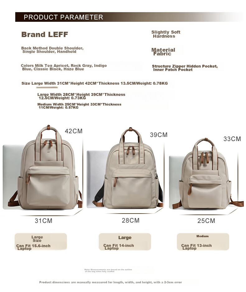 Laifu 14-Inch Laptop Bag, Women's Commuter Backpack, Large Capacity Schoolbag, Travel Backpack 13