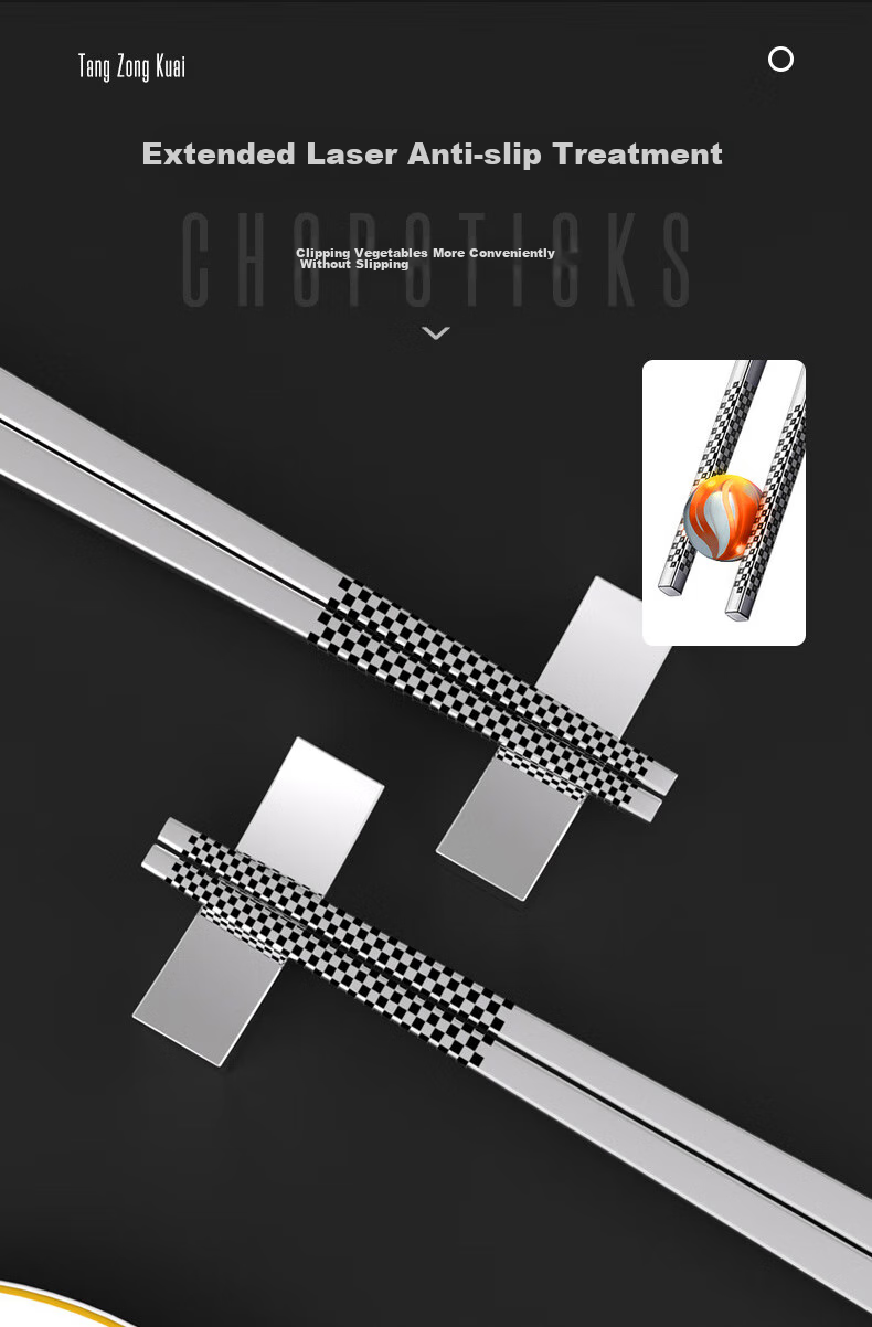 Tangzongkuai 304 Stainless Steel Chopsticks - Round Head Auspicious Style, 23.5cm*10 Pairs, Non-Slip, Heat-Resistant, Drop-Resistant C6337 7
