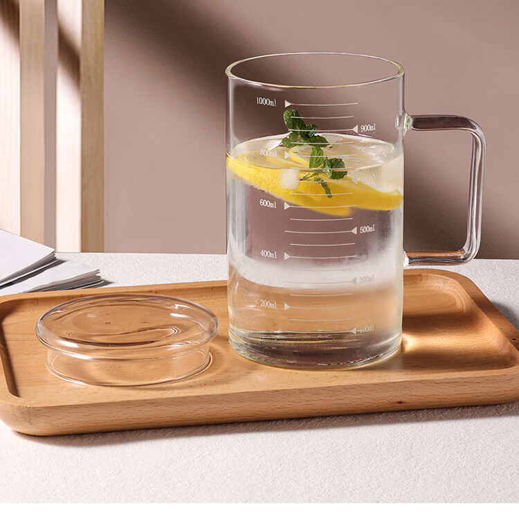 BJ High Borosilicate Glass Cup with Scale Measuring Cup Large Capacity Room Tea Cup Heat-Resistant Children's Water Cup 1000ml 4