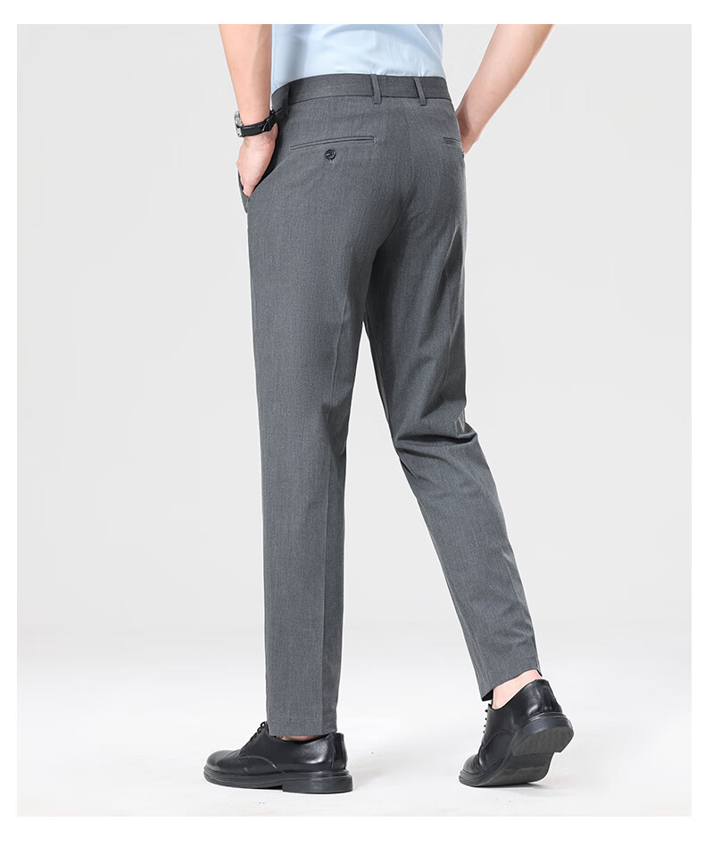 ROMON Tencel Men's Wrinkle-Resistant Non-Iron Business Dress Pants Casual Elastic Straight-Leg Trousers for Dad 7
