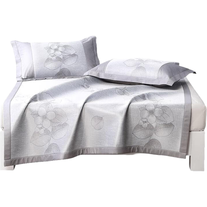 FUANNA Floral Leaf Pattern Cooling Mat, Cool Ice Silk Mat, Single Size, Two-Piece Set, Gray, 1.2*2 Meters [Washable]