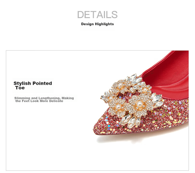Josiny Elegant Wedding Shoes, High Heels for Women, Chinese-Style Wedding Shoes to Match Dresses, Qipao, Toasting without Fatigue, Red, Size 35 10