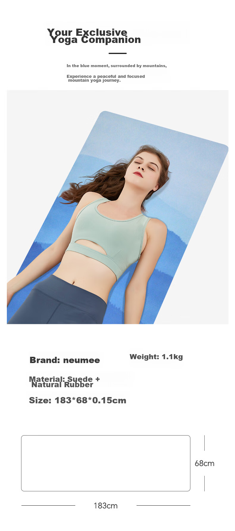 Neumee Professional Sweat-Resistant Non-Slip Home Durable Thin Wide Suede Natural Rubber Yoga Mat Towel Gift Mountain Range 8