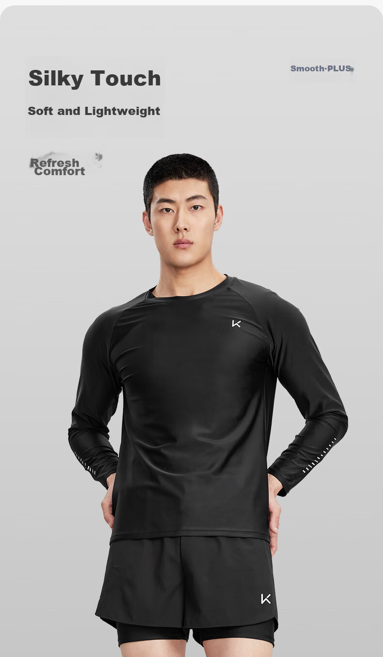Keep Men's Long-Sleeve Swimsuit, Quick-Dry, Anti-Embarrassment, Professional Hot Spring Surfing Suit, Swimming Gear, Black, XL 8