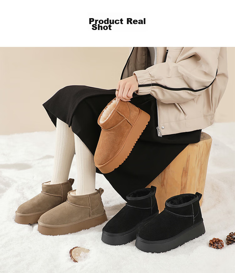 ZHR Snow Boots for Women, New Winter Style with Fleece Lining, Warm Cotton Shoes, Non-Slip Waterproof Thick-Soled Ankle Boots GZ08 Camel Color Size 39 14