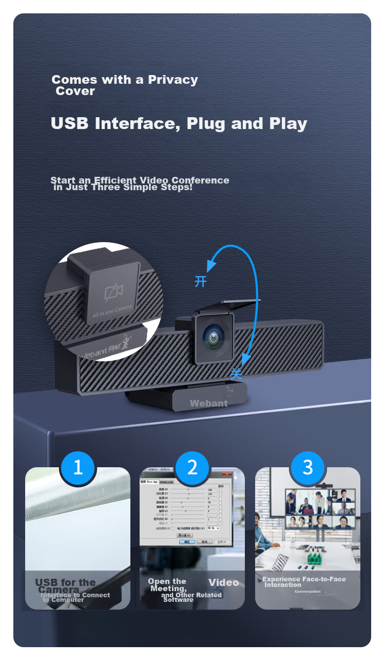 Aoni Computer Webcam, 2K High-Definition 4 Million Pixel Video, USB for Desktop And Laptop Computers, Built-In Dual Microphones, Plug And Play, C39 11