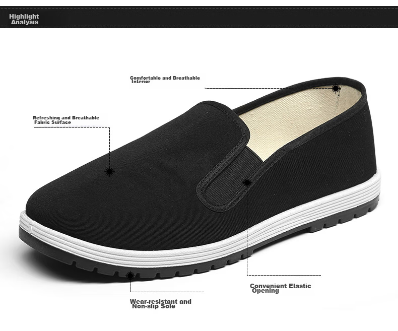 3515 Old Beijing Cloth Shoes for Men, Work Shoes, Soft-Soled Casual Shoes, Breathable Slip-On Traditional Cloth Shoes, Black, Size 38 5