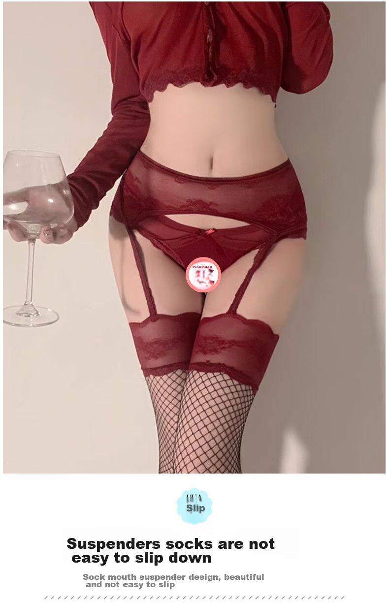 LangSha Black Sexy Lace Fishnet Stockings for Women with Red Trim, Thin Over-Knee Thigh-High Stockings in White Silk 6