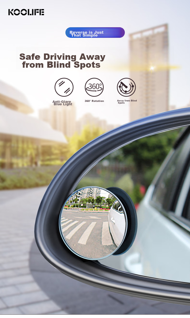 KOOLIFE Car Rearview Mirror Small Round Mirror, Reversing Mirror, Car Auxiliary Blind Spot Assist Wide-Angle Reflective Mirror, Small Round Mirror, Reversing Aid, High-Definition, Rainproof, 360-Degree Adjustable 1