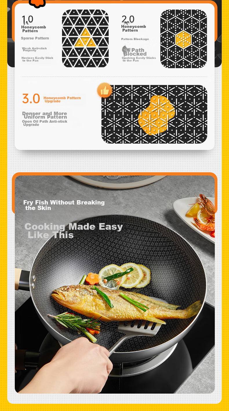 COOKER KING 316 Stainless Steel Wok 32cm Non-Stick Flat Bottom Frying Pan Compatible with Gas Stove, Induction Cooker And Electric Cooktop 5