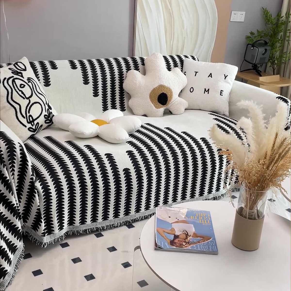Mihua All-Season Chenille Anti-Cat Scratch Sofa Cover Throw Blanket, Sofa Slipcover, 180*380cm, Roman Life