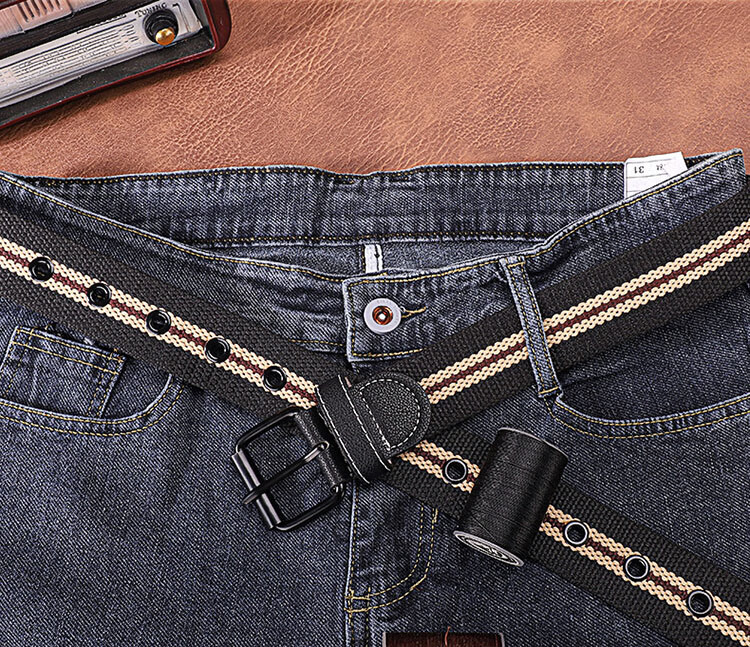 HALFEEL Canvas Belt for Men, Pin Buckle Leather Belt, Trendy Student Youth Belt, Casual Business Fabric Belt, Outdoor Military Training Gift 2