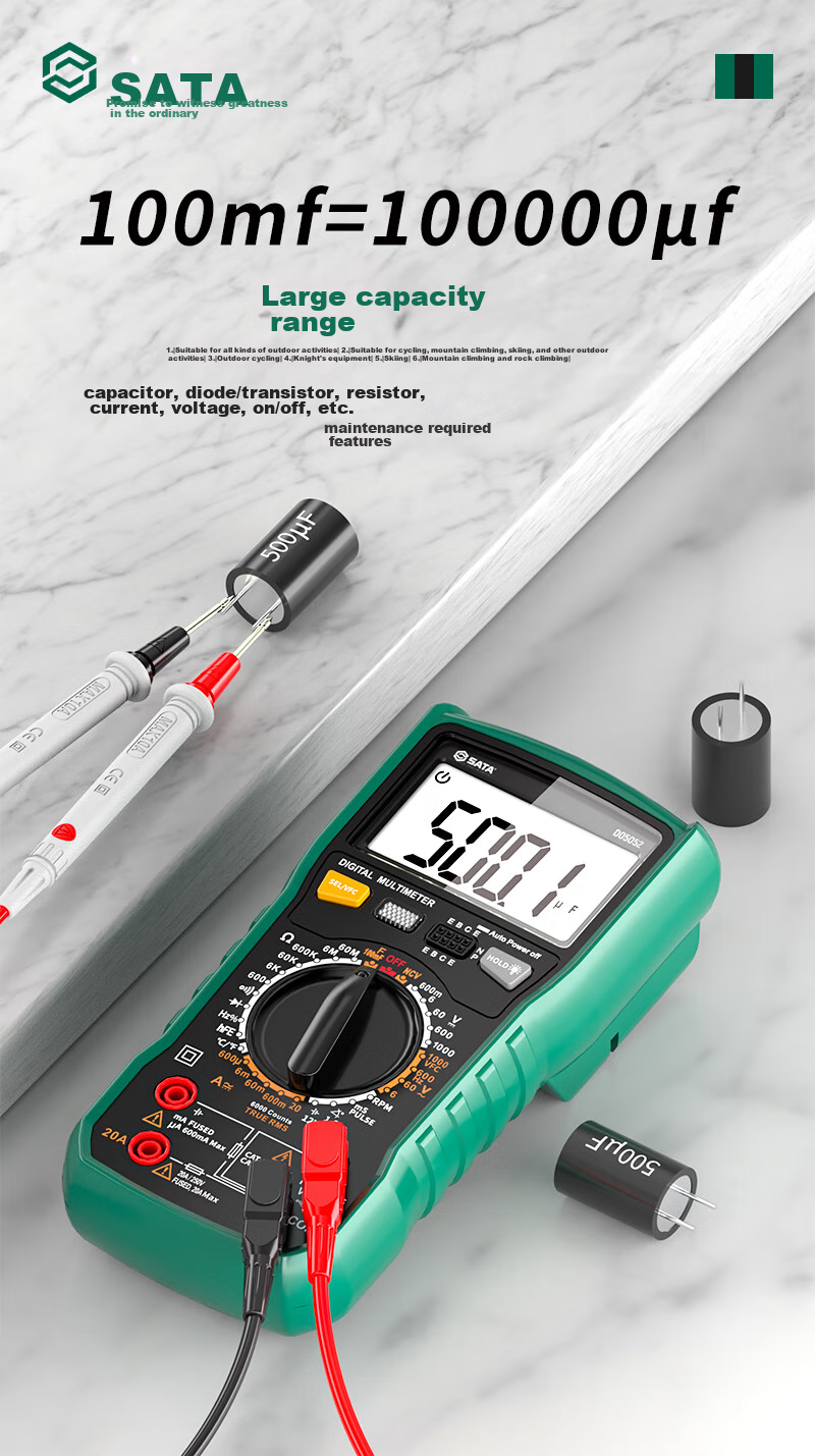 Shida SATA Automotive Multimeter, Multi-Functional Inspection, Burn Prevention, Auto Repair Digital Display Universal Meter, Electrician-Specific D05052 Standard Configuratio 12