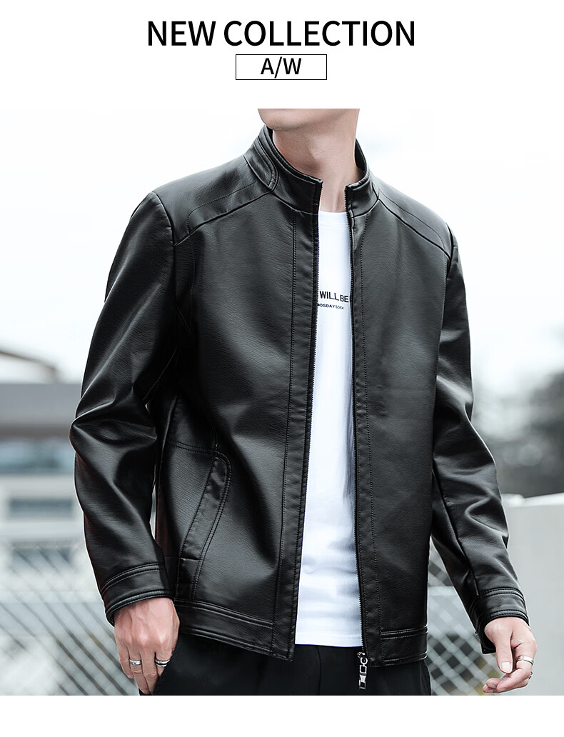 KAISER Leather Jacket for Men, Stand-Up Collar PU Leather Coat, Autumn And Winter Middle-Aged Motorcycle Single Leather Jacket KS81375 1