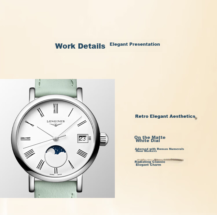 LONGINES Swiss Watch, Elegant Collection, Women's Leather Strap Quartz Watch L43304110 9